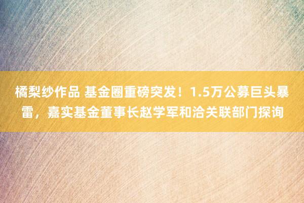 橘梨纱作品 基金圈重磅突发！1.5万公募巨头暴雷，嘉实基金董事长赵学军和洽关联部门探询